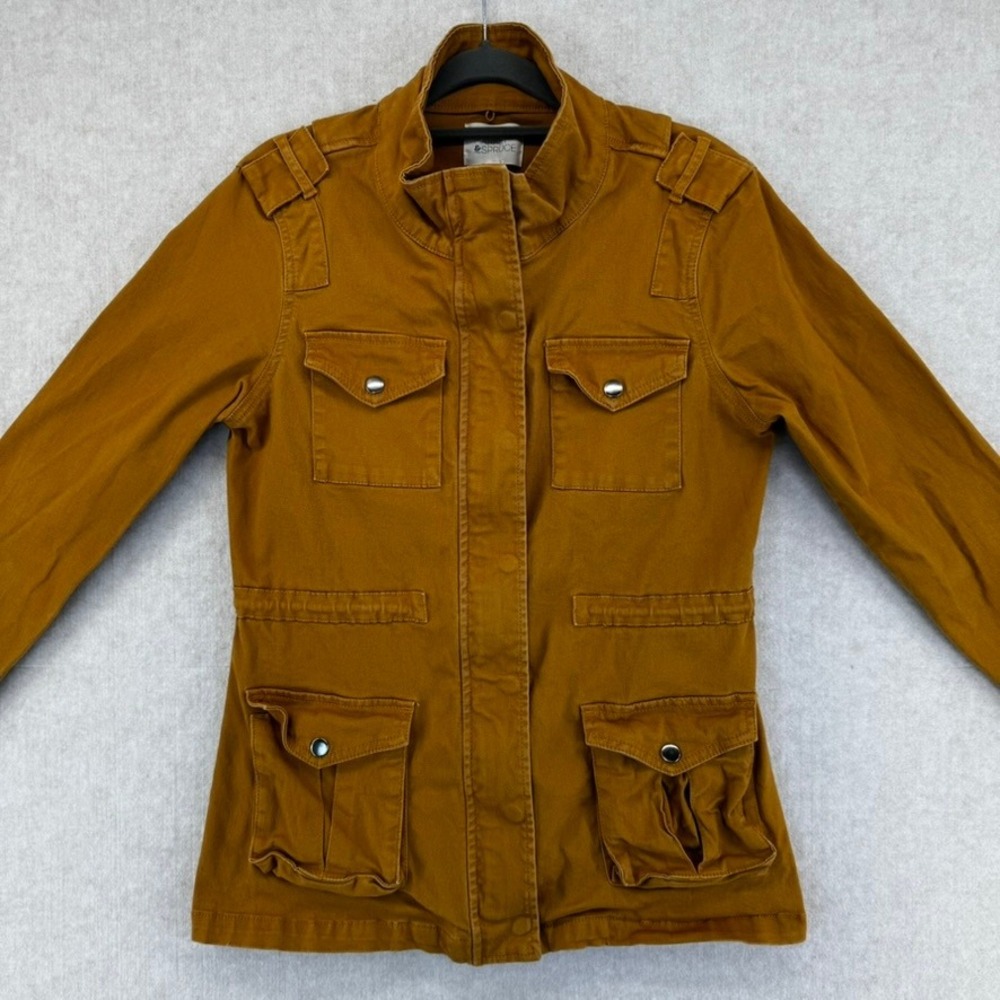Market & Spruce Womens Mustard Yellow Utility Field Jacket Size S Full Zip Snap